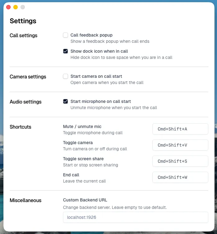 Hopp settings panel